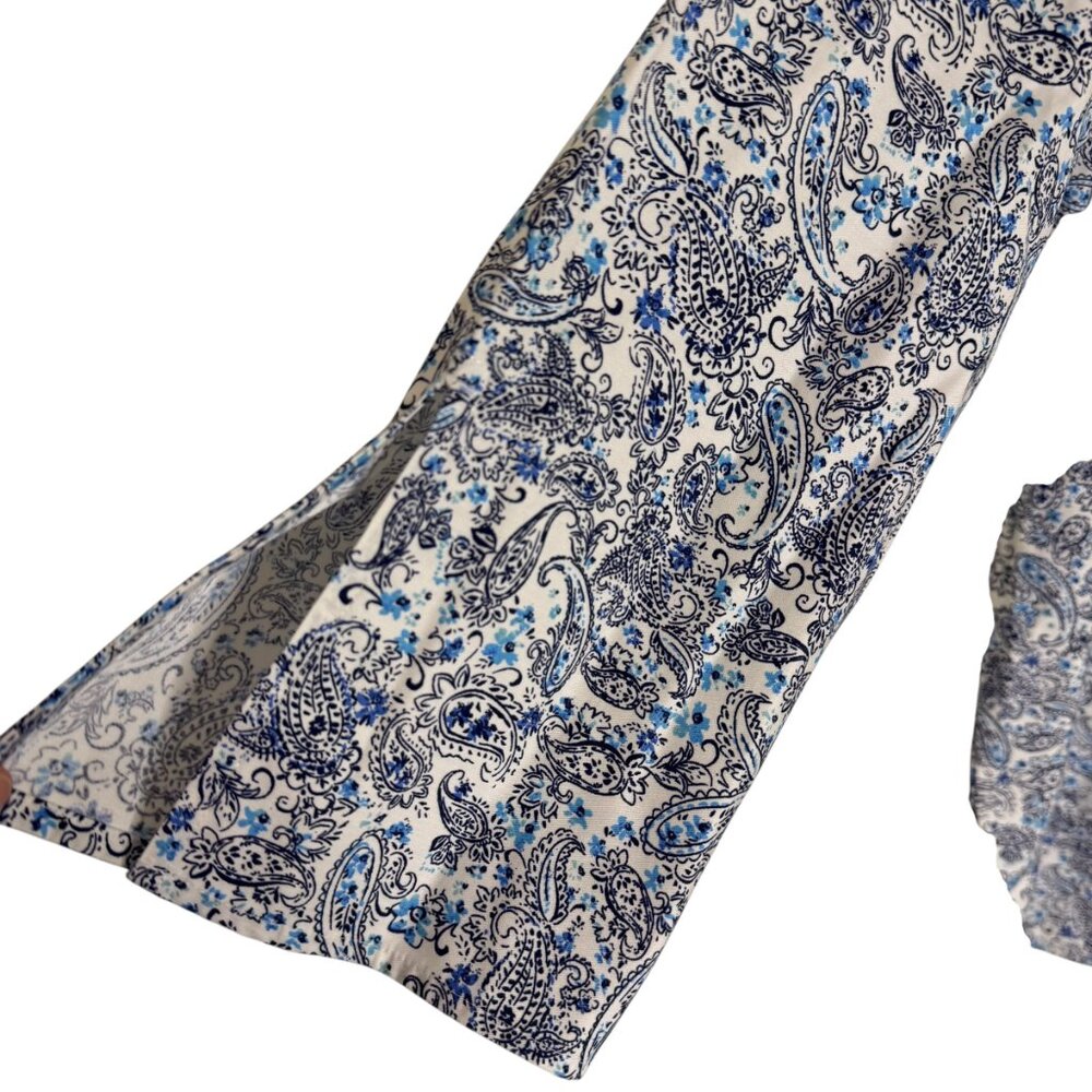 J Jill Non Iron Collection Tunic Top Blouse Shirt Paisley Blue Cream 2X NWT - Picture 4 of 10